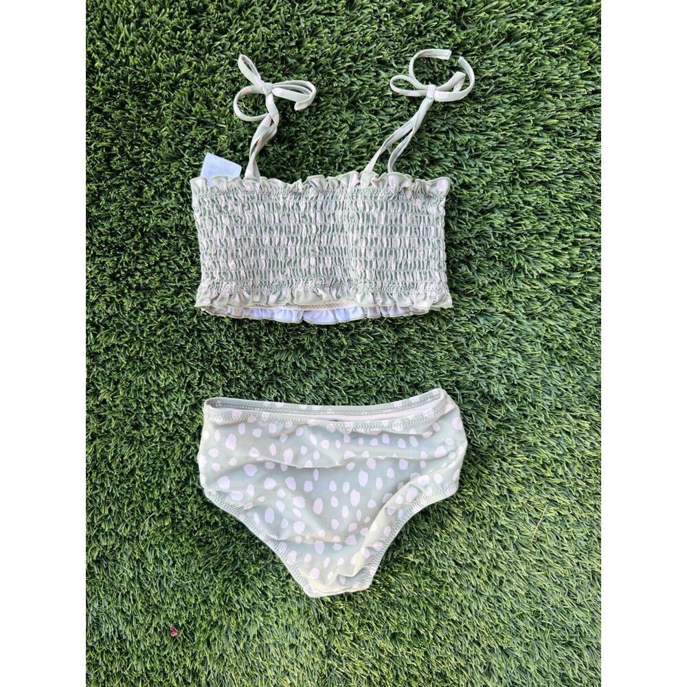 Liewood Mikaela printed smocked bikini set Green & white girl's sz 4